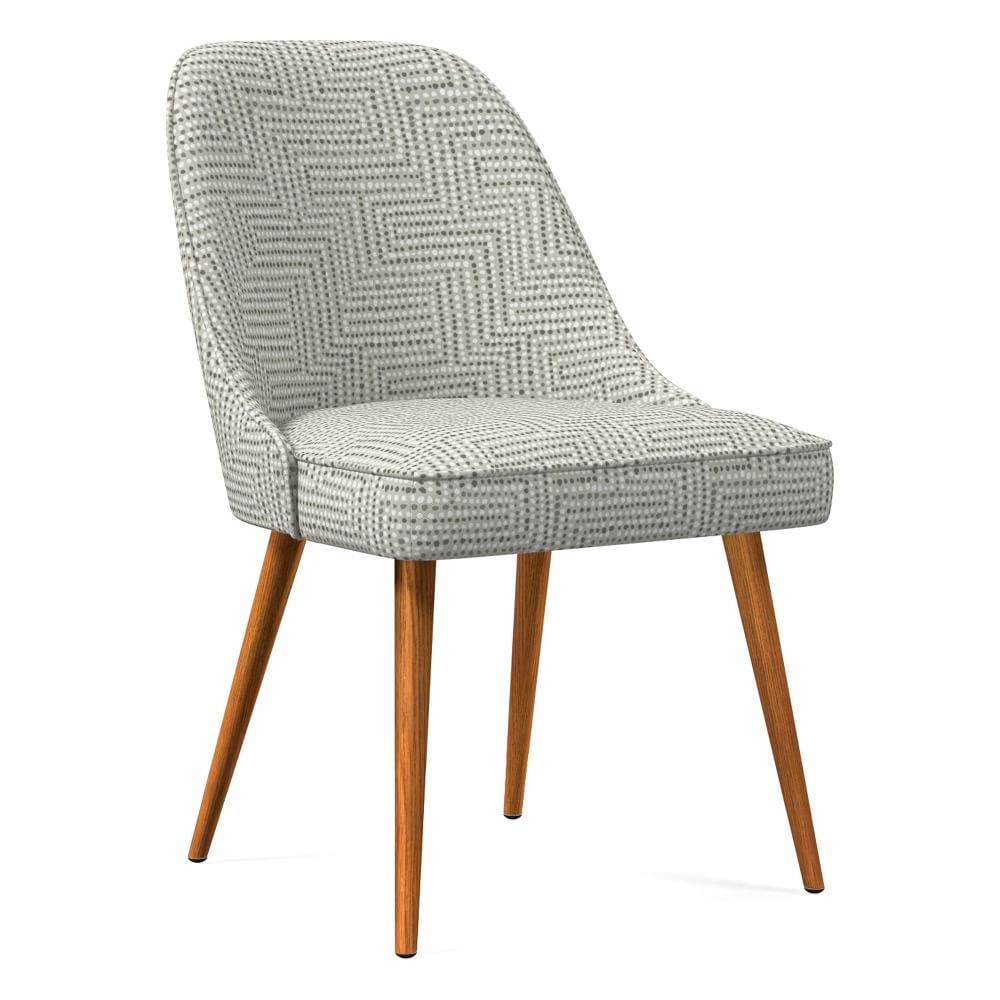 Mid-Century Upholstered Dining Chair, Traveling Dot, Frost Gray Pecan - Image 0