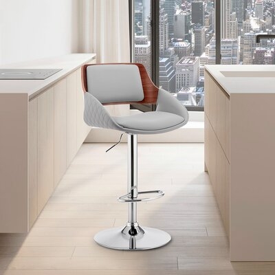 Romainville Adjustable Gray Faux Leather And Black Finish Bar Stool - Image 0