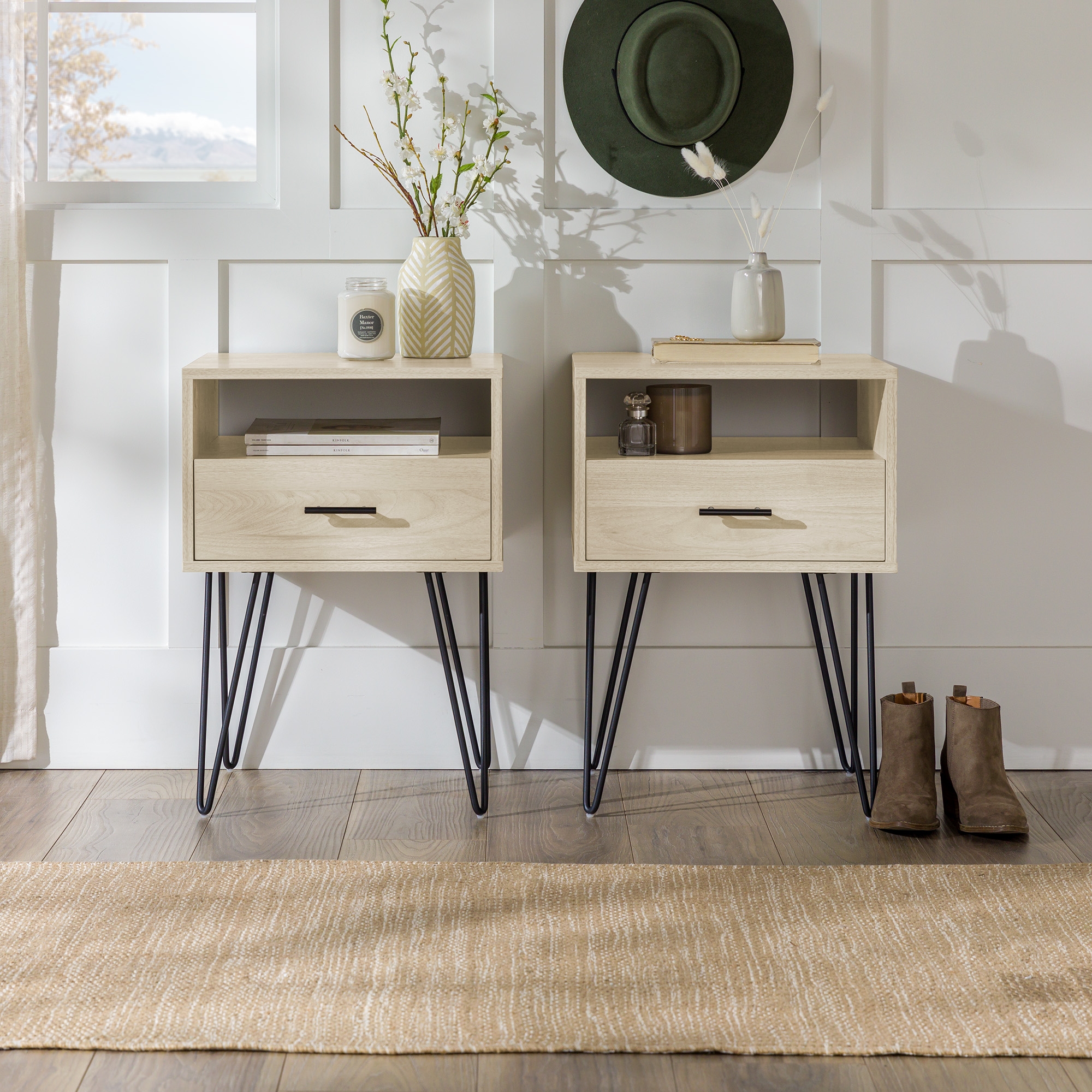 Croft Hairpin Leg 1 Drawer Side Table Set - Birch - Image 5