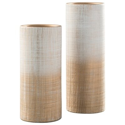 2 Piece Cream/Gold 10.2" Ceramic Table Vase Set - Image 0