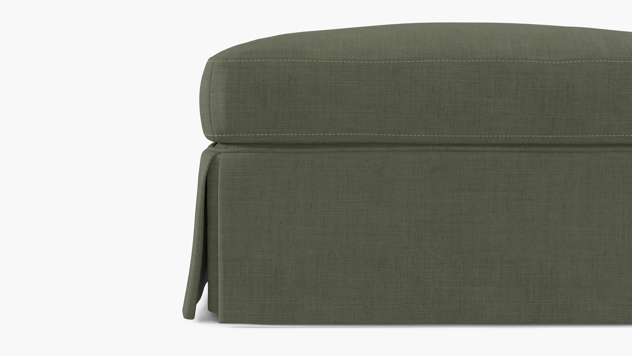 Skirted Cocktail Ottoman, Moss Luxe Linen - Image 2