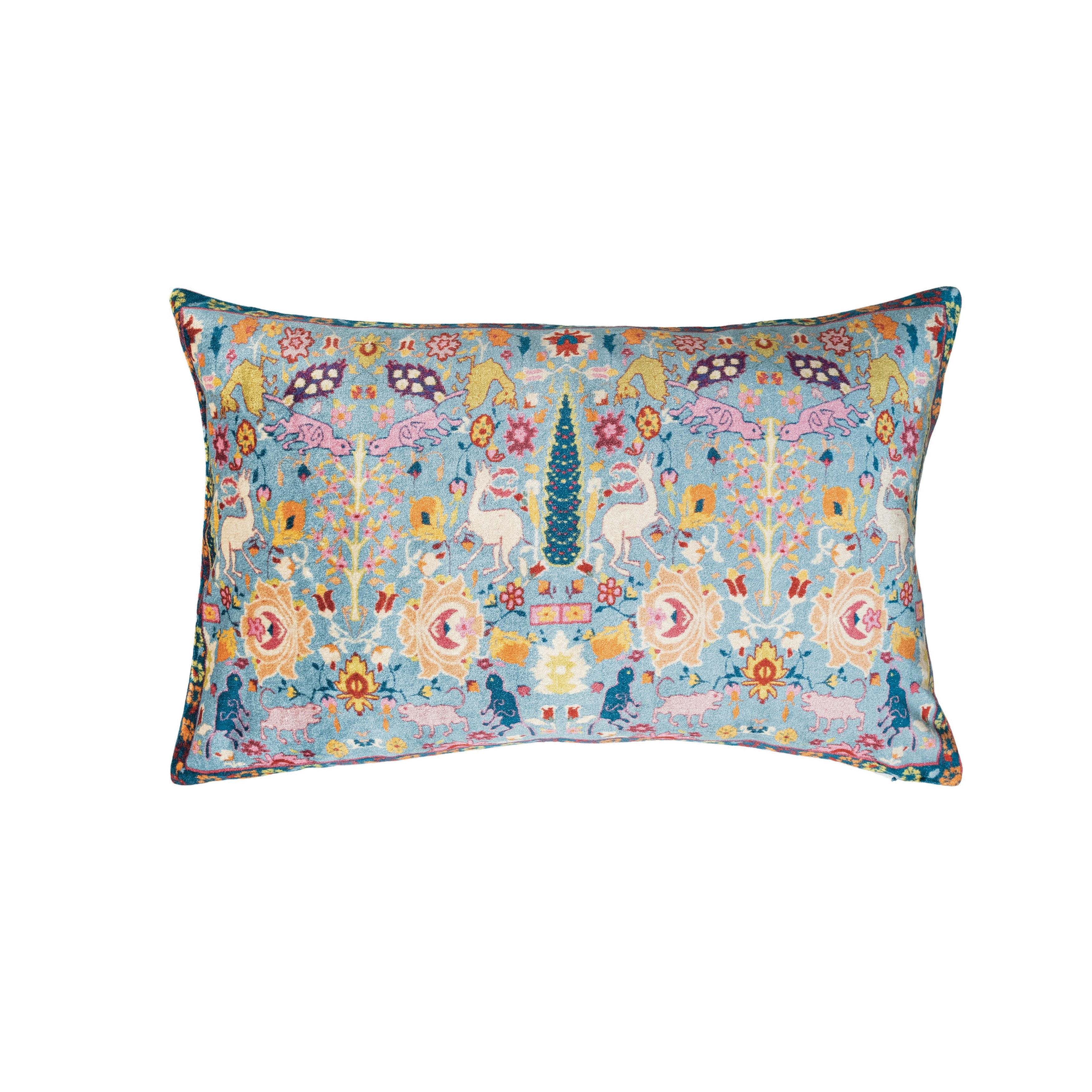 Floral Harmony Velvet Lumbar Pillow, Multicolor - Image 0