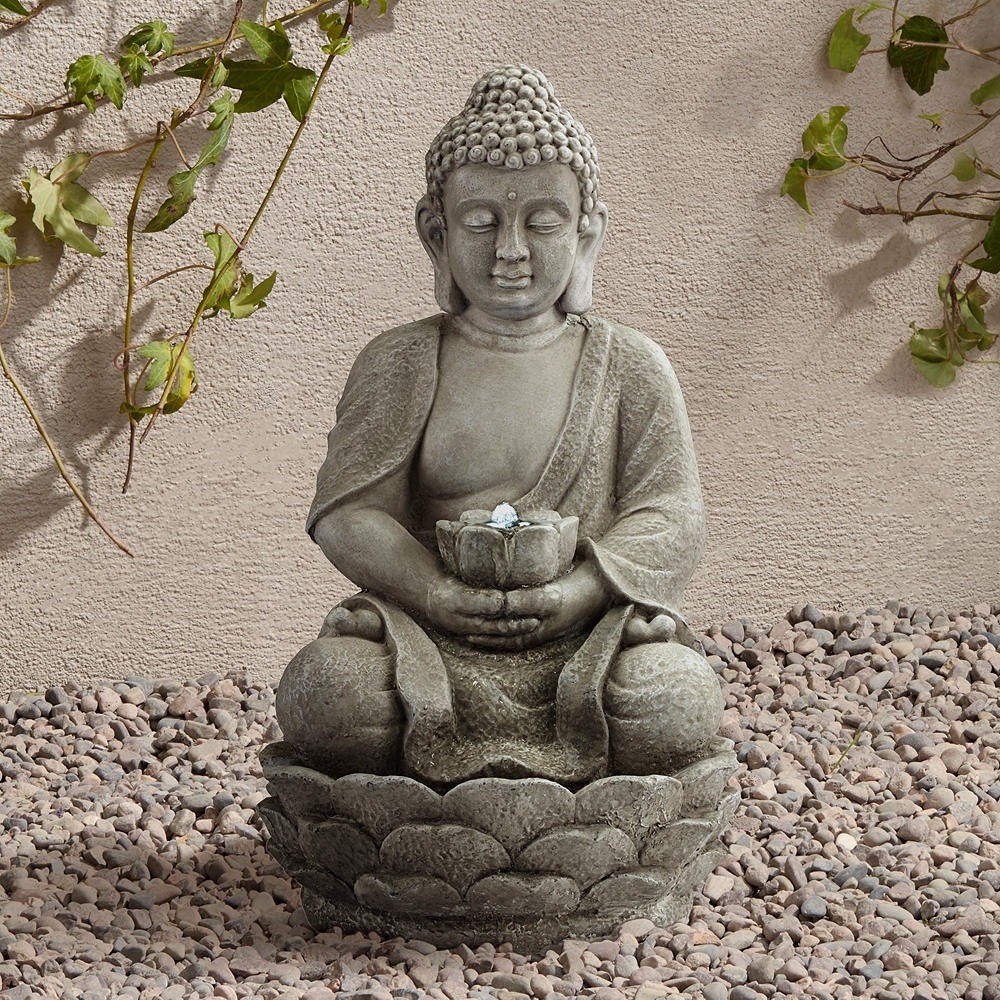 Sitting Buddha 22" High LED Faux Stone Outdoor Fountain - Image 0
