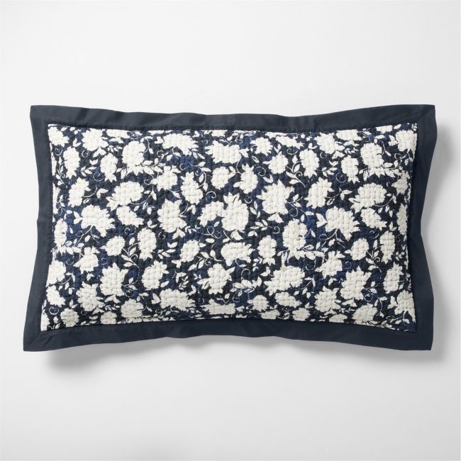 Celeste Organic Cotton Midnight Navy Blue Floral King Bed Pillow Sham - Image 0