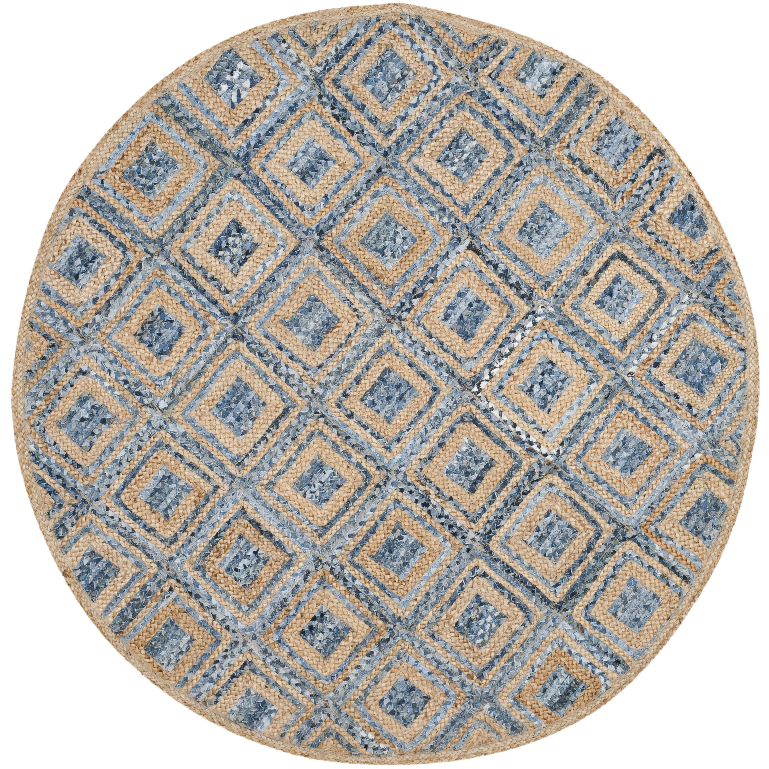Arlo Home Hand Woven Area Rug, CAP354A, Natural/Blue,  6' X 6' Round - Image 0