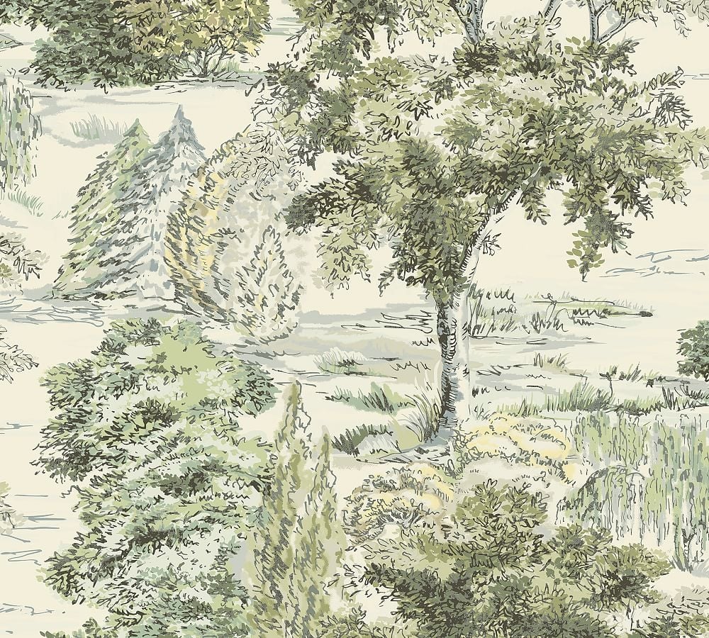 Scenic Tree Toile Wallpaper Set Of 2, 2' X 4' Panels - Image 0