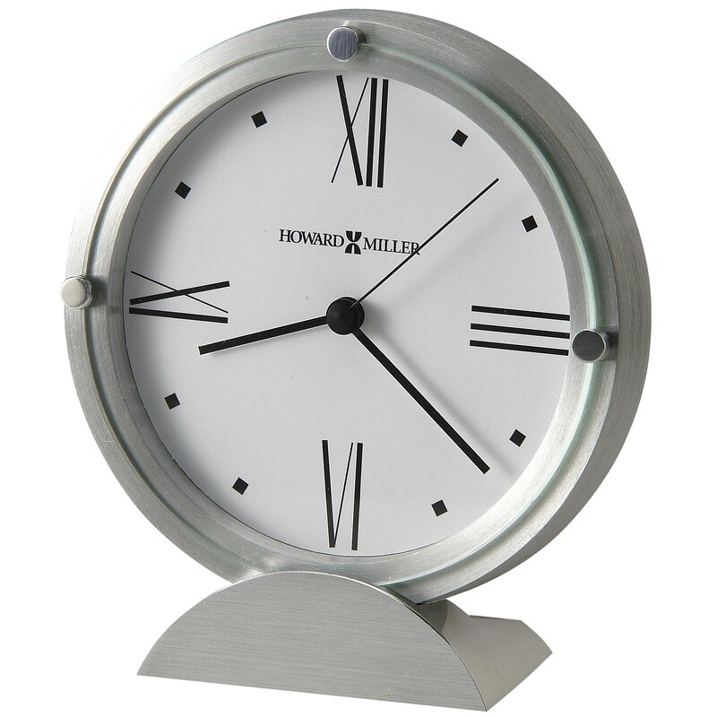Howard Miller® Simon II Table Clocks Modern & Contemporary Analog Quartz in Brushed Aluminum - Image 0