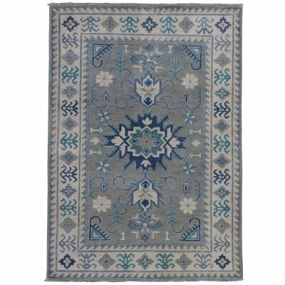 One-of-a-Kind Jovanny Hand-Knotted Kazak Gray 3'2" x 5' Wool Area Rug - Image 0