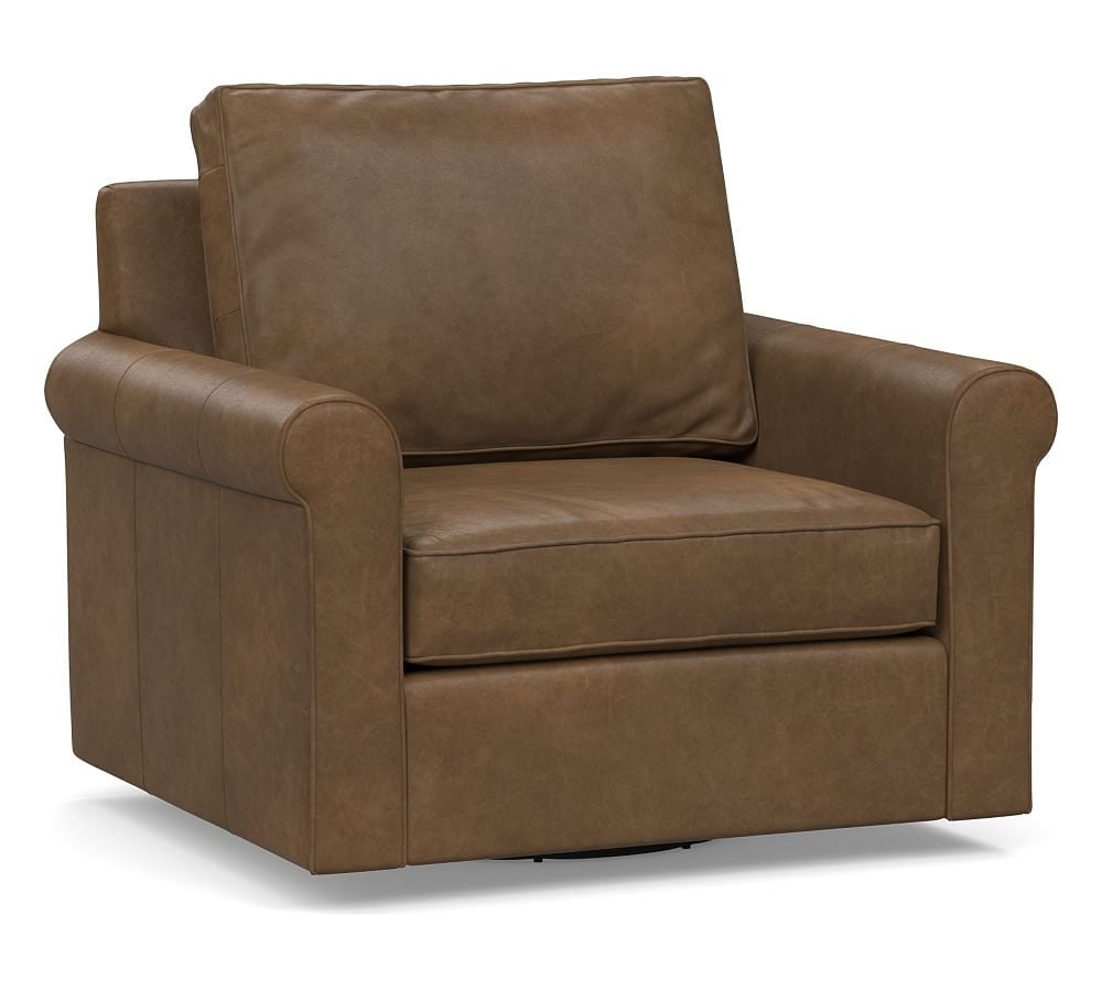 Cameron Roll Arm Leather Swivel Armchair, Polyester Wrapped Cushions, Churchfield Chocolate - Image 0