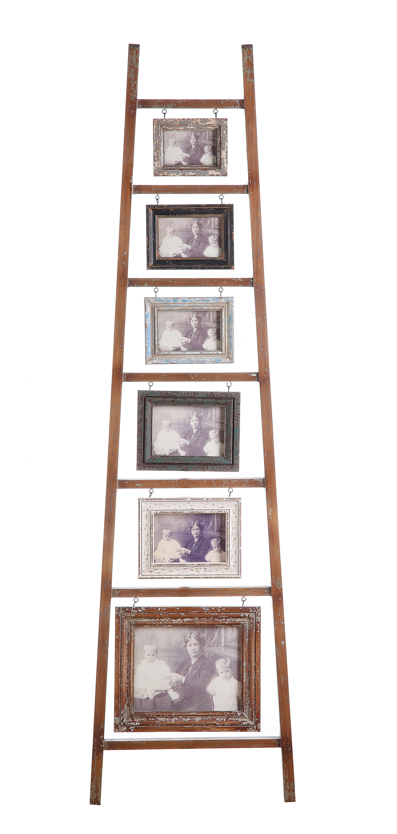 Decorative Wood Ladder with 6 Hanging Photo Frames - Image 0