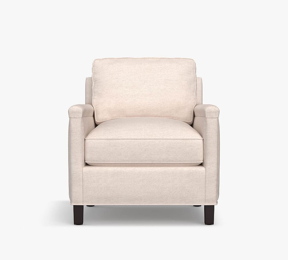 Tyler Square Arm Upholstered Armchair without Nailheads, Down Blend Wrapped Cushions, Performance Heathered Basketweave Alabaster White - Image 0