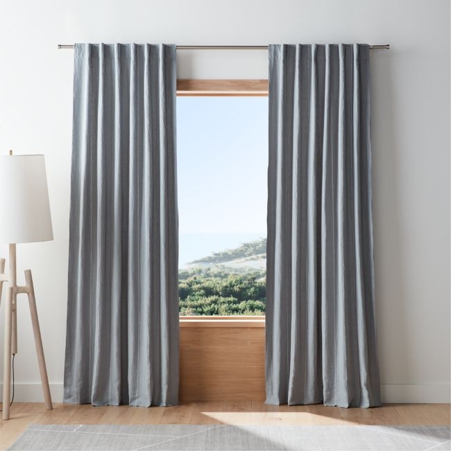 Mist Blue & Crisp White Linen Double Pinstripe Blackout Window Curtain Panel 52"x108" - Image 0