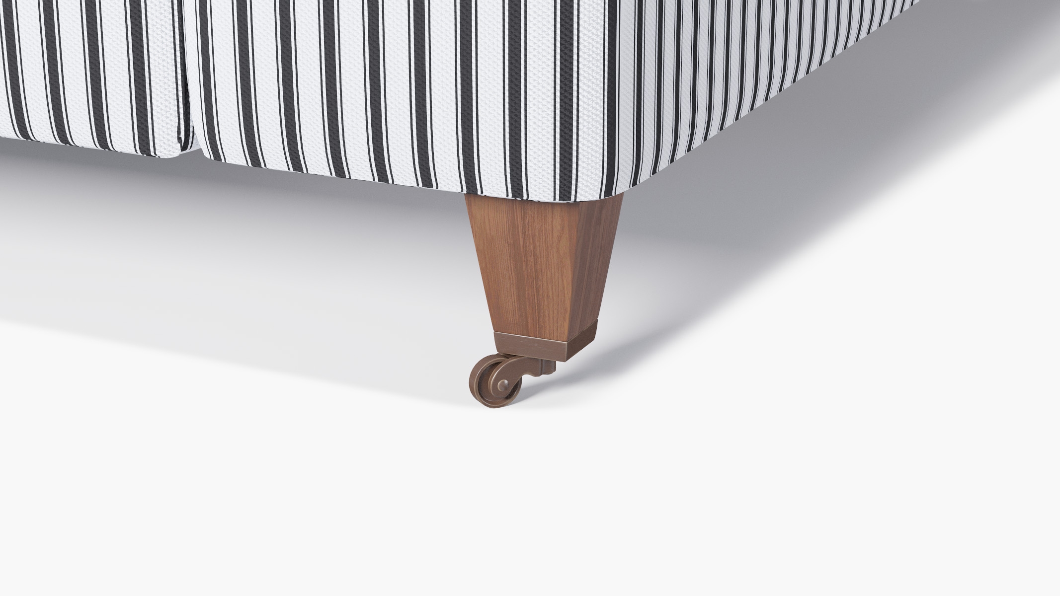 Classic Sofa, Black Classic Ticking Stripe, Walnut with Antique Brass Caster - Image 1