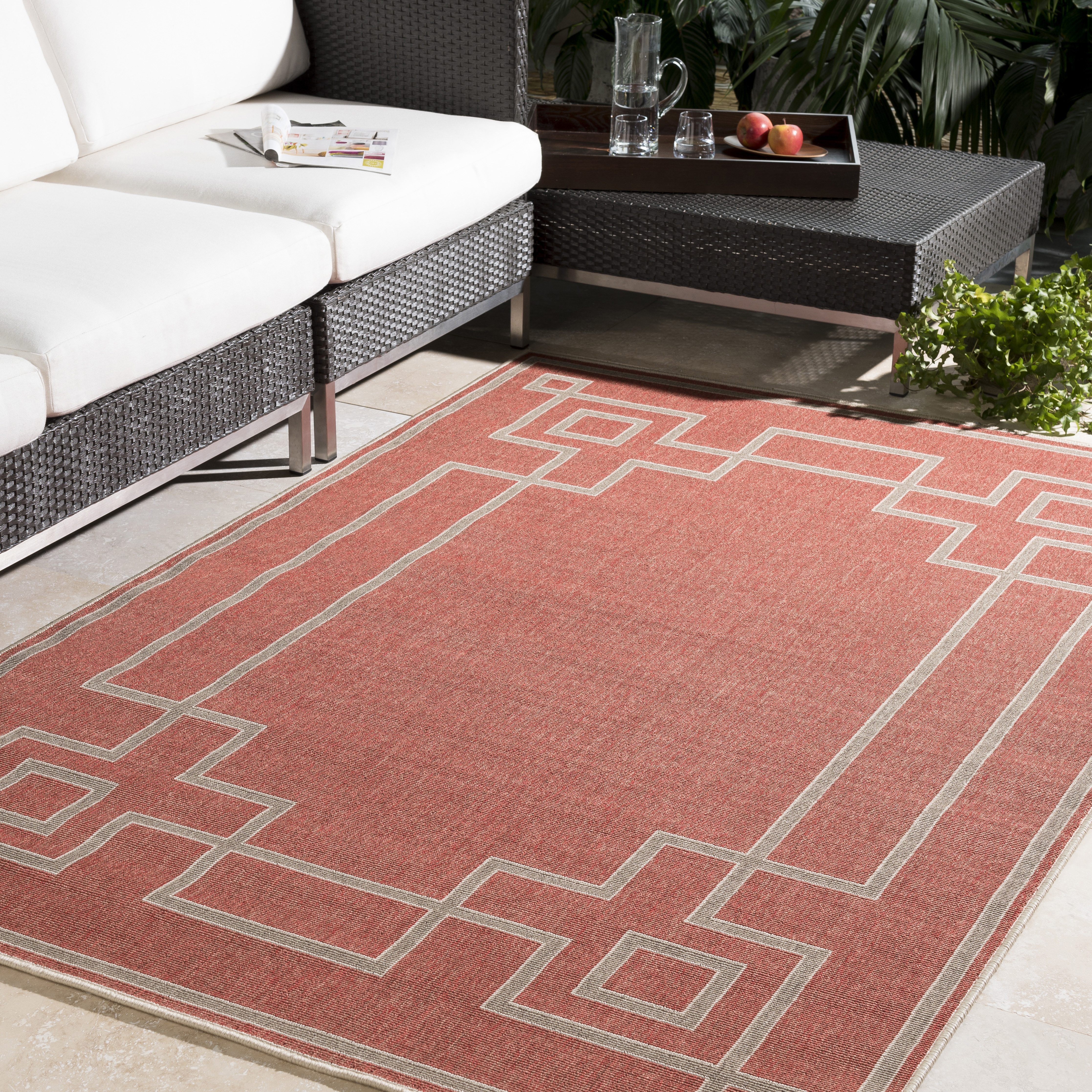 Alfresco Red Outdoor 7'3" x 7'3" Machine Woven Rug - Image 1