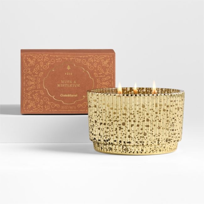 Fete Gold Woodside Holiday 3-Wick Scented Candle - Image 0