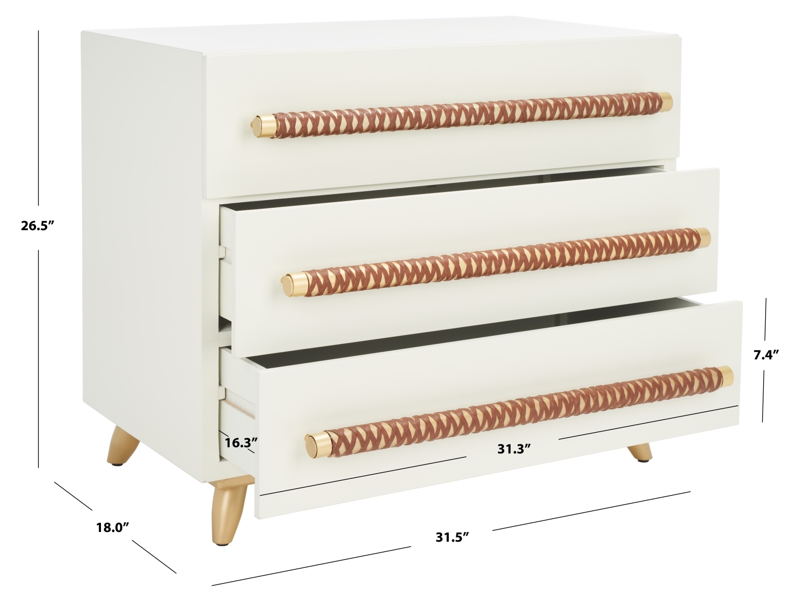 Raquel 3 Drawer Chest - White / Gold - Safavieh - Image 9