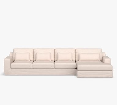 Big Sur Square Arm Slipcovered Deep Seat Right Arm Grand Sofa with Double Chaise Sectional and Bench Cushion, Down Blend Wrapped Cushions, Park Weave Ash - Image 2