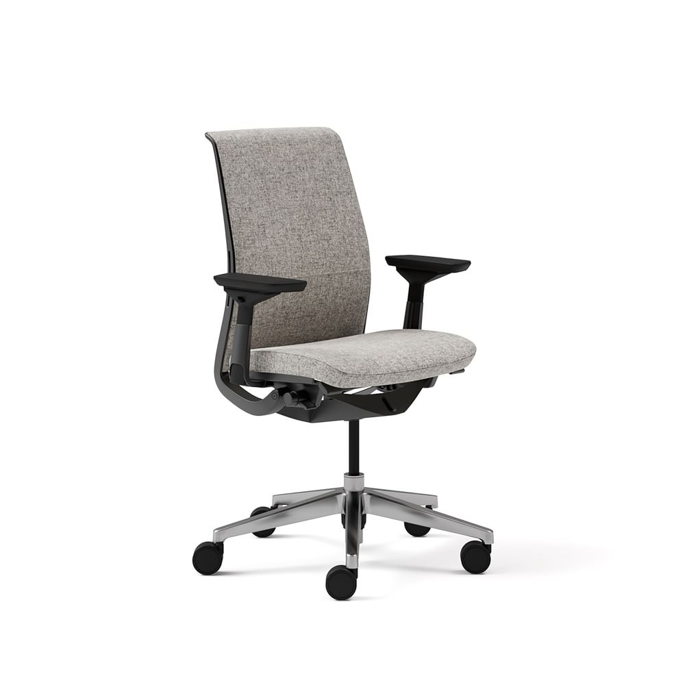 Steelcase Think HA Task Chair, Hard Casters Black Frame Medium Grey Upholstered Back / Polished Aluminum - Image 0