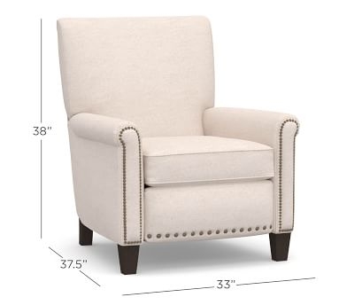 Irving Roll Arm Upholstered Recliner with Bronze Nailheads,Polyester Wrapped Cushions, Performance Heathered Basketweave Platinum - Image 2