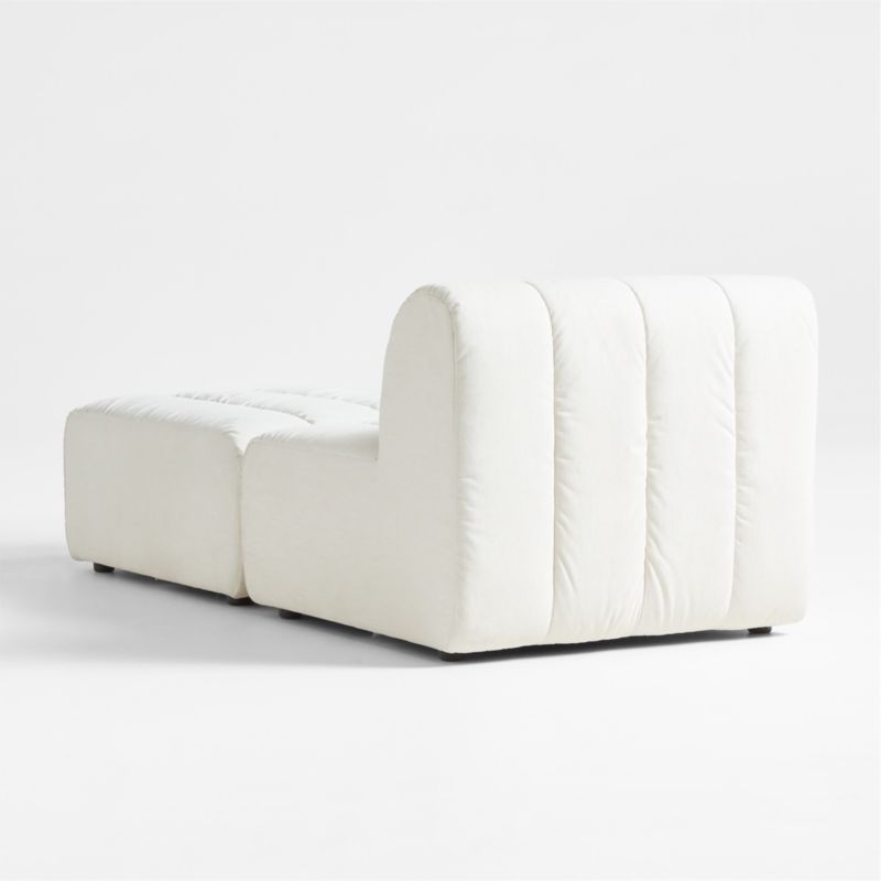 Jade Heathered Ivory Kids Puffer Armless Chair + Ottoman - Image 2