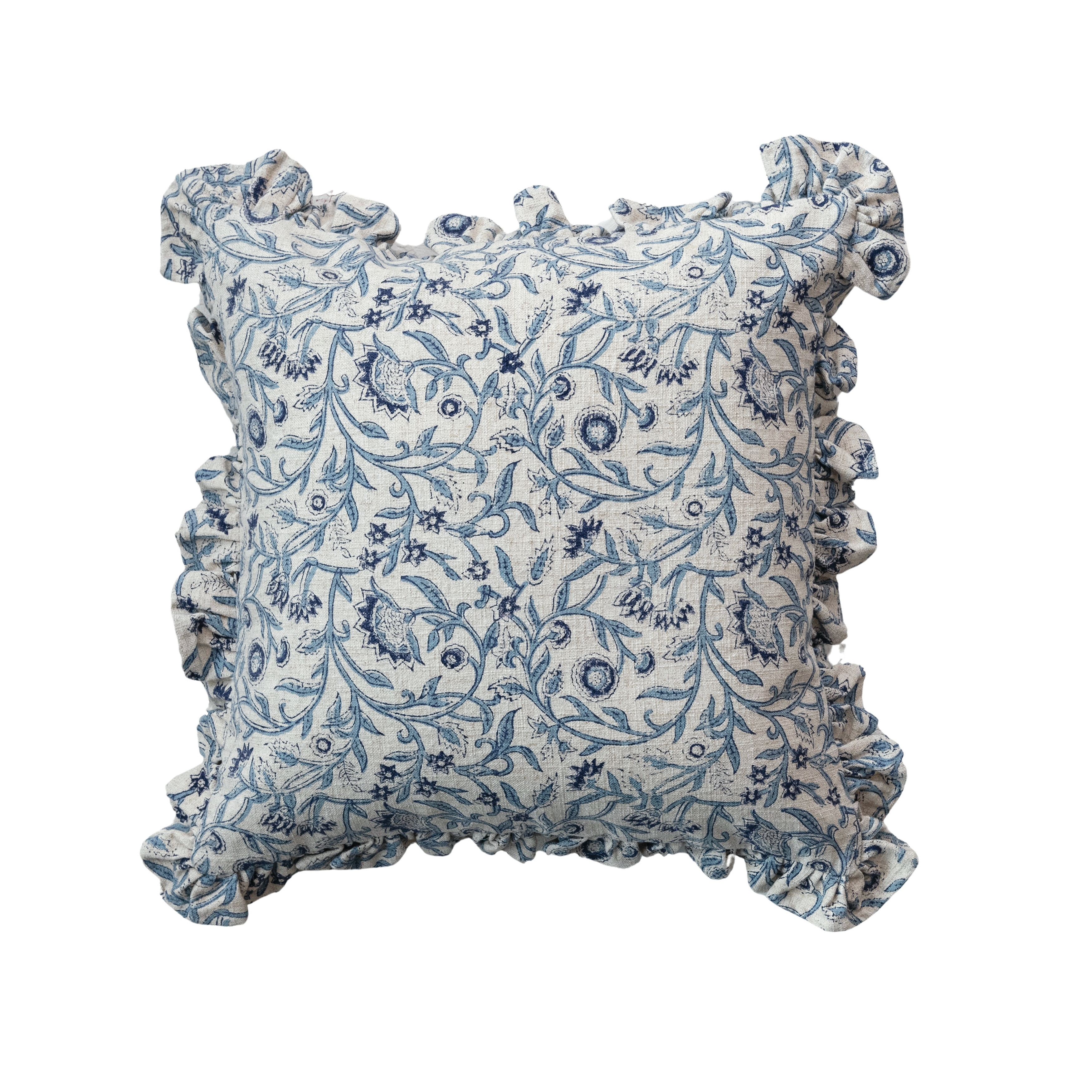Square Floral Cotton Blend Pillow, Blue - Image 0