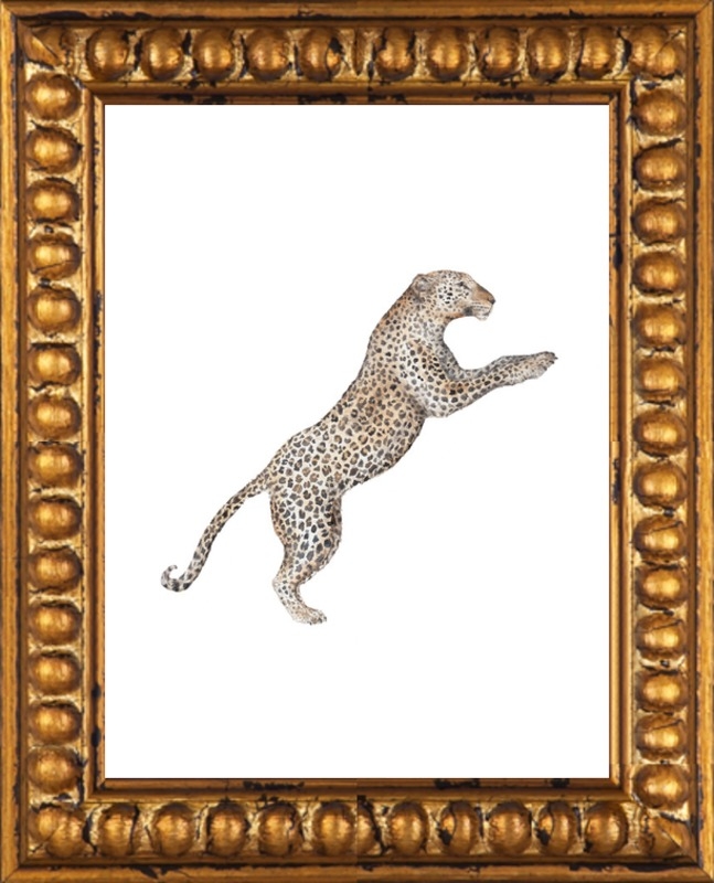 Leaping Leopard Watercolor by Lauren Rogoff for Artfully Walls - Gold Crackle Bead Wood Frame, No Matte - Image 0