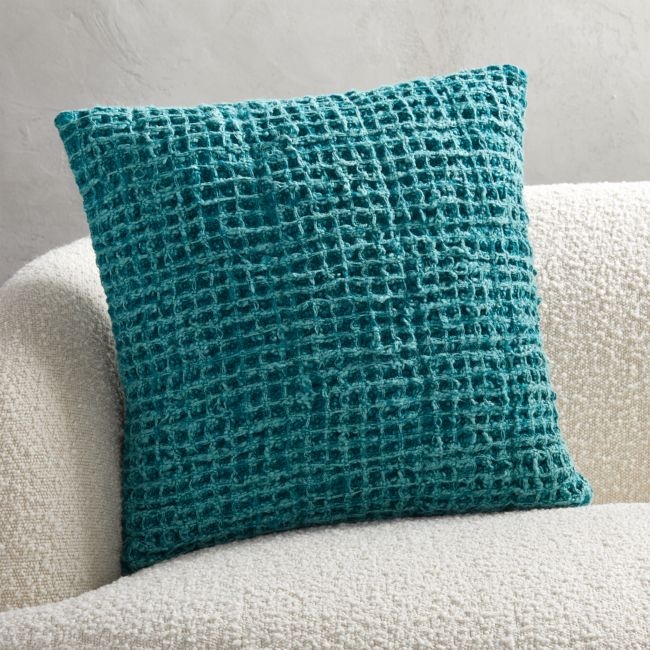 18" Vortex Waffle Weave Pillow Teal with Down-Alternative Insert. - Image 0