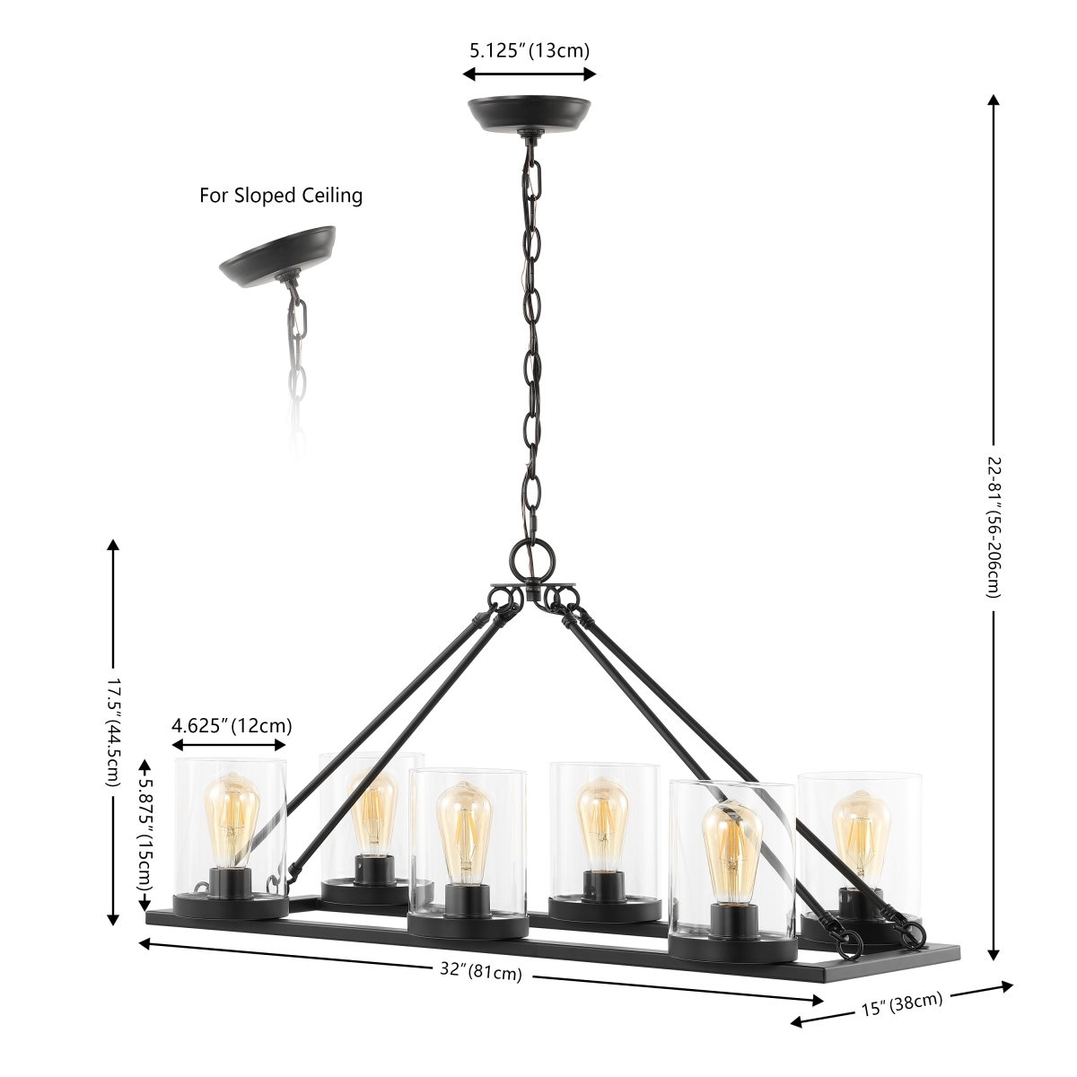 Reagan 6Lt 32" Chandelier - Black - Safavieh - Image 0