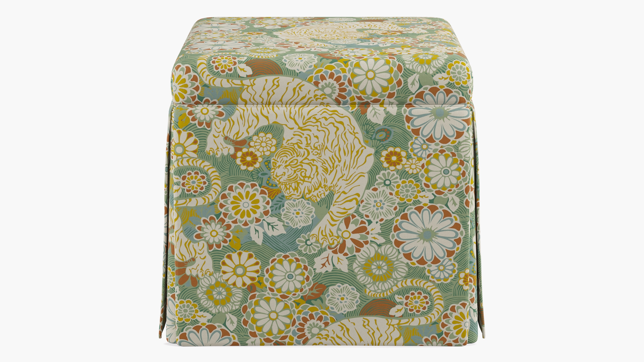 Skirted Storage Ottoman, Pistachio Siberian Tiger - Image 0