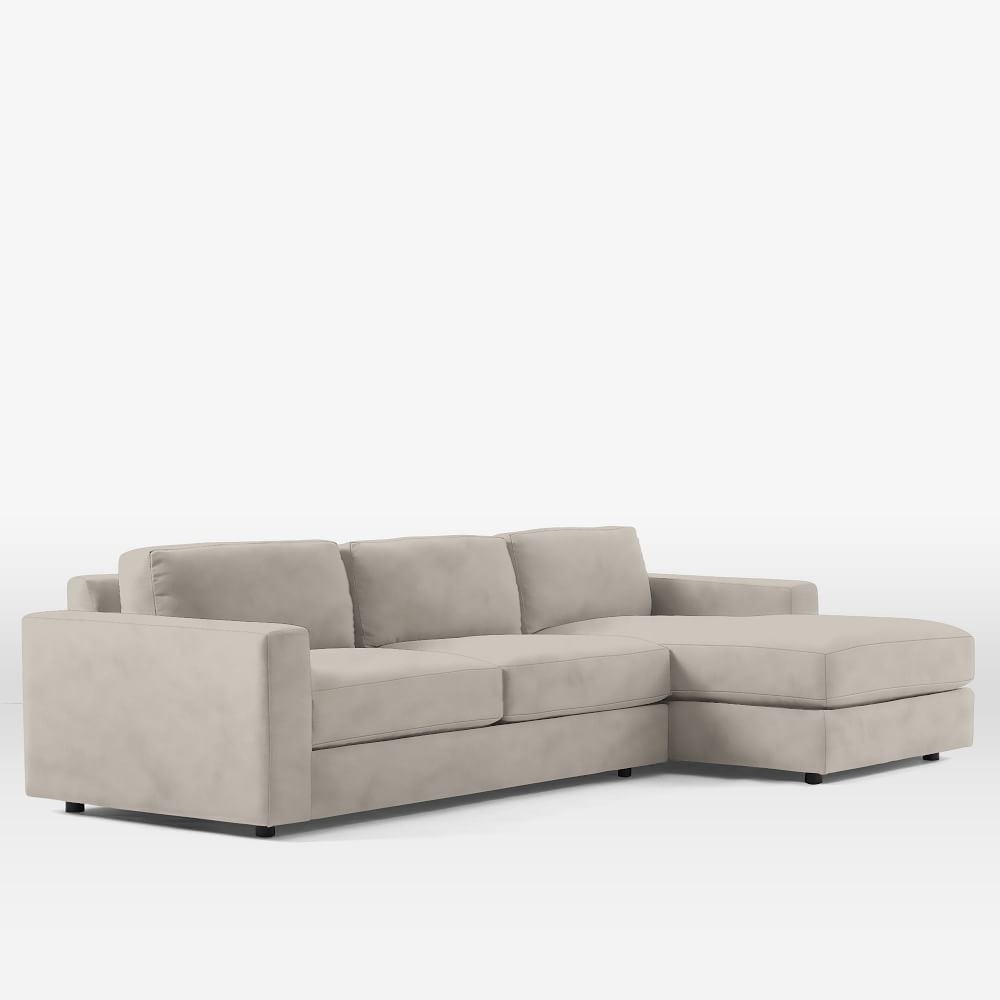 Urban Sectional Set 03: Left Arm 3 Seater Sofa, Right Arm Chaise, Poly, Performance Velvet, Silver, Concealed Supports - Image 0