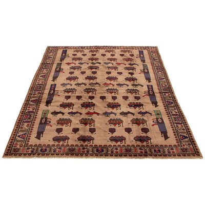 One-of-a-Kind Casesa Hand-Knotted New Age Afghan War Tan/Brown 6'11" x 9'6" Wool Area Rug - Image 0
