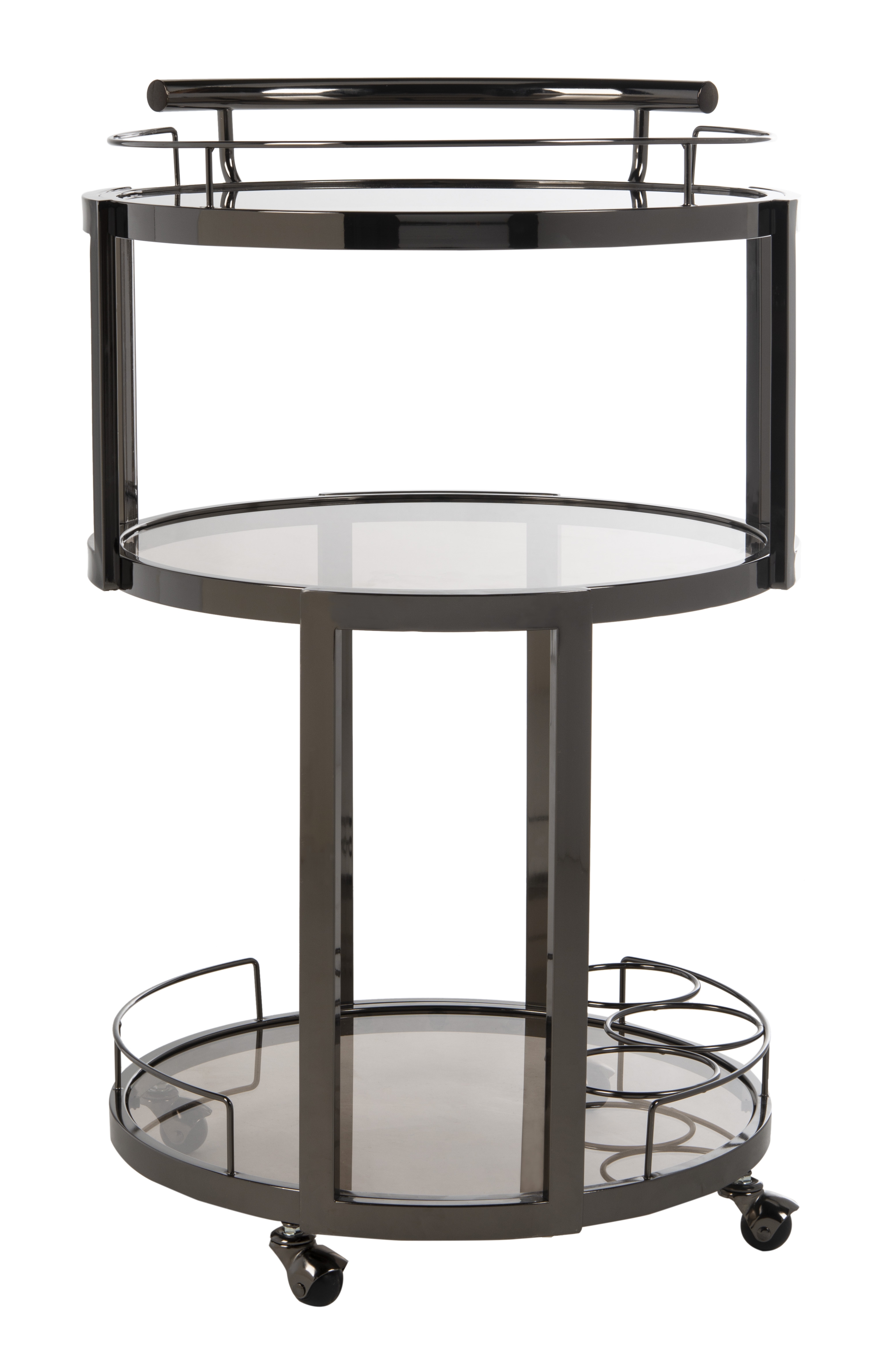 Rio 3 Tier Round Bar Cart And Wine Rack - Gun Metal/Tinted Glass - Safavieh - Image 2