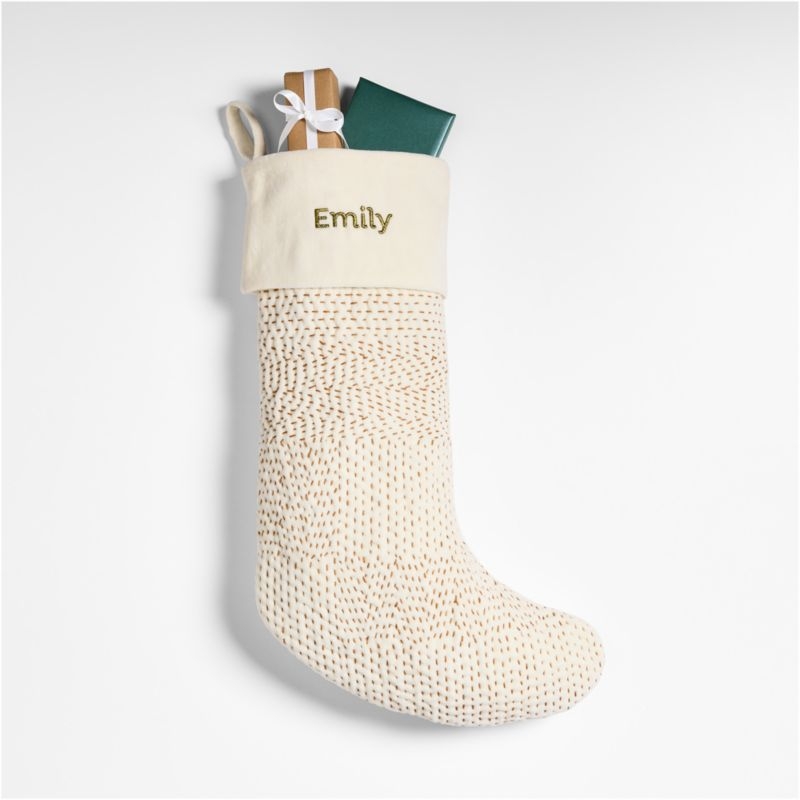 Sashiko Ivory Velvet Christmas Stocking - Image 3