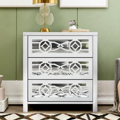 Wooden Storage Cabinet With 3 Drawers And Decorative Mirror - Image 0