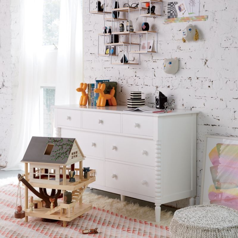 Jenny Lind 54" White Wood Wide 7-Drawer Kids Dresser - Image 1