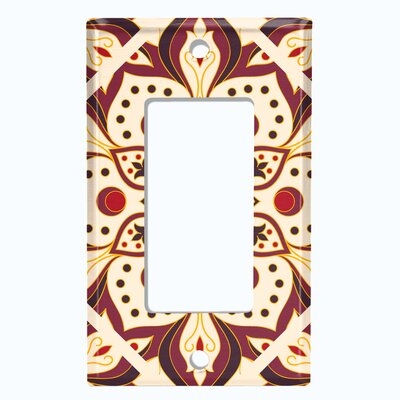 Metal Light Switch Plate Outlet Cover (Maroon Creme Elegant Mandala Flowers Tile   - Single Rocker) - Image 0