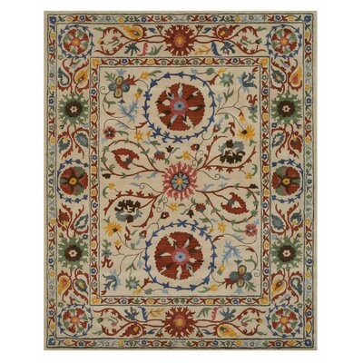 Floral Handmade Tufted Wool Ivory/Red/Yellow Area Rug - Image 0