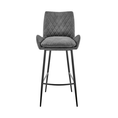 Borne 30" Bar Height Bar Stool In Charcoal Fabric And Black Finish - Image 0