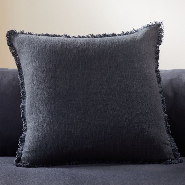 Eyelash Black Linen Throw Pillow with Feather-Down Insert 20" - Image 0