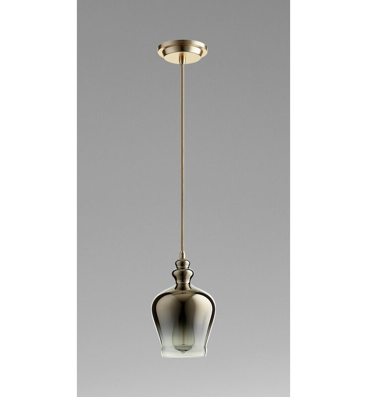 Cyan Design Calista 1-Light Bell Pendant Size / Finish / Shade Finish: 12" H x 6" W x / Satin Gold / Gold Ombre Glass - Image 0