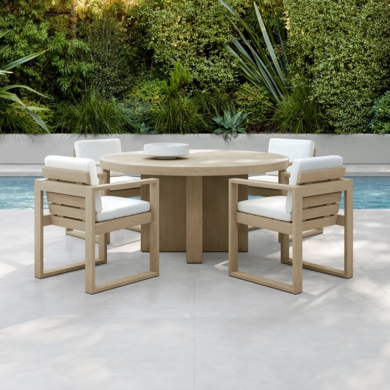 Mallorca Wood Outdoor Dining Arm Chair with Cast Shale Brown Sunbrella ® Cushions - Image 2