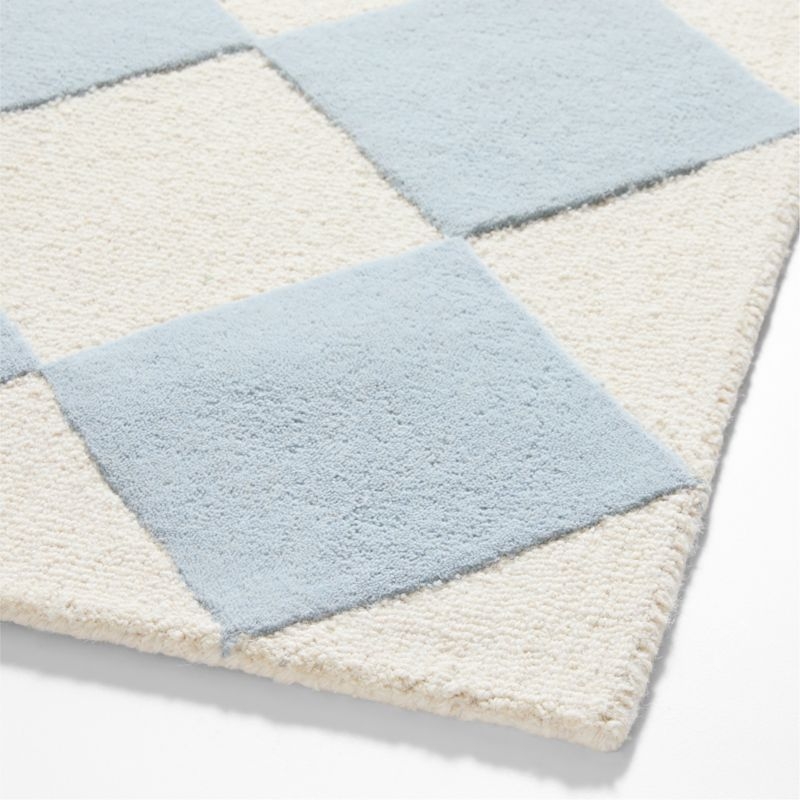 Checkerboard Blue Wool Kids Area Rug 9'x12' - Image 2