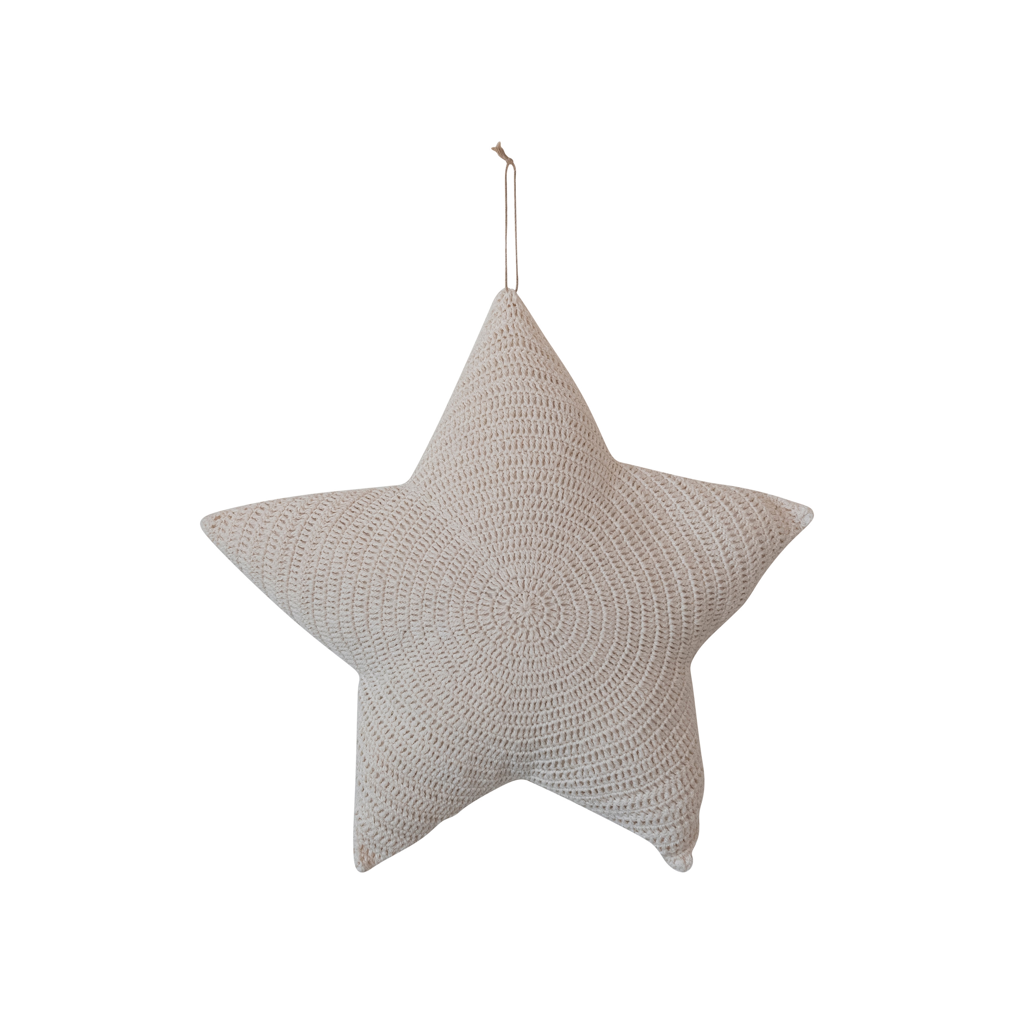 Hand-Woven Reclaimed Cotton Crocheted Star Shaped Pillow, Cream - Image 0