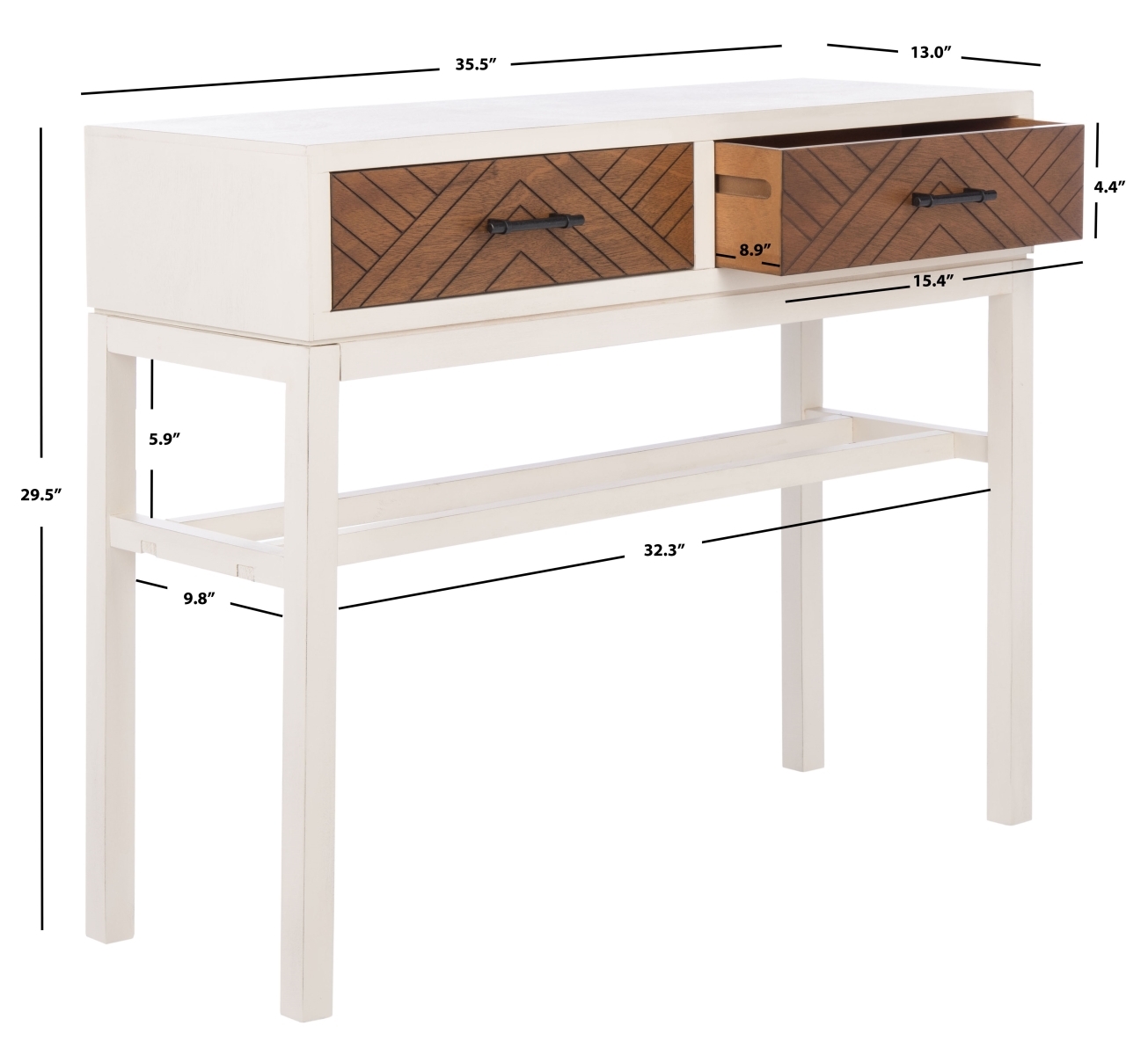 Ajana 2 Drawer Console Table - Distressed White / Honey - Safavieh - Image 8