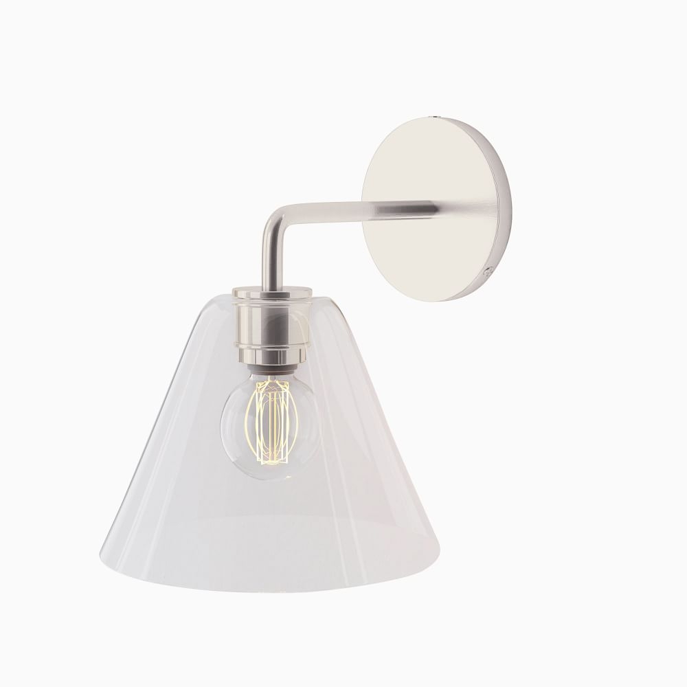 Sculptural Sconce, Cone Mini, Clear, Brushed Nickel, 8" - Image 0