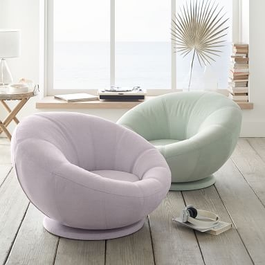 Recycled Chenille Washed Lilac Groovy Swivel Chair - Image 4