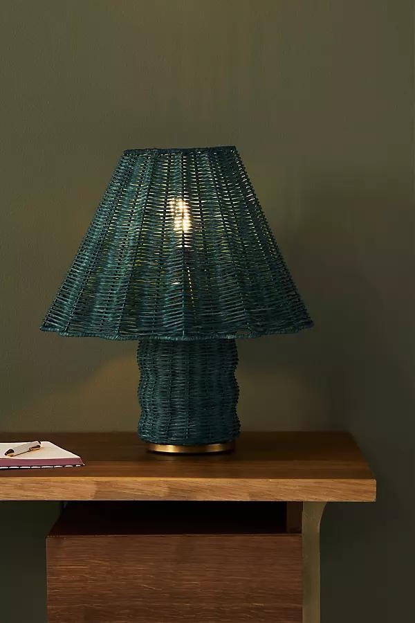 Sutton Rattan Table Lamp By Anthropologie in Green - Image 0