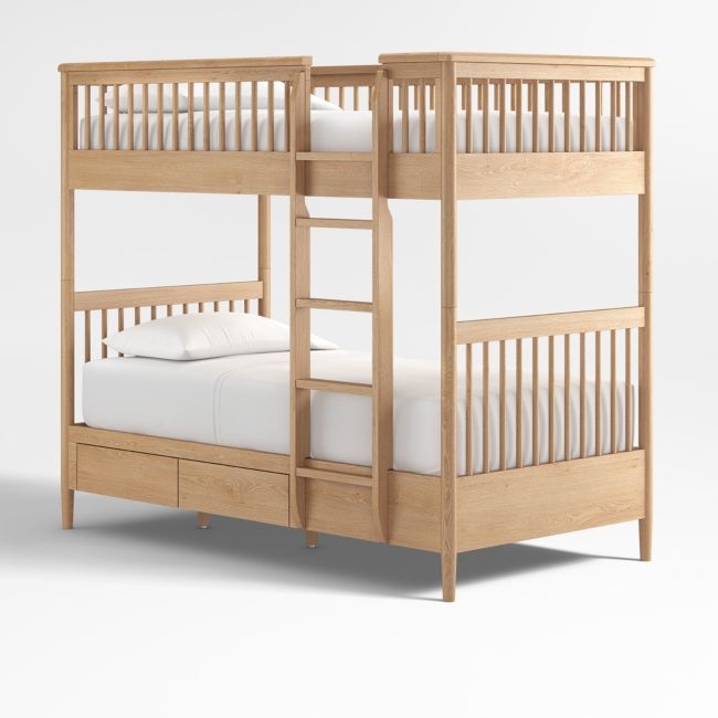 Bodie Natural Oak Wood Kids Twin Storage Bunk Bed - Image 0