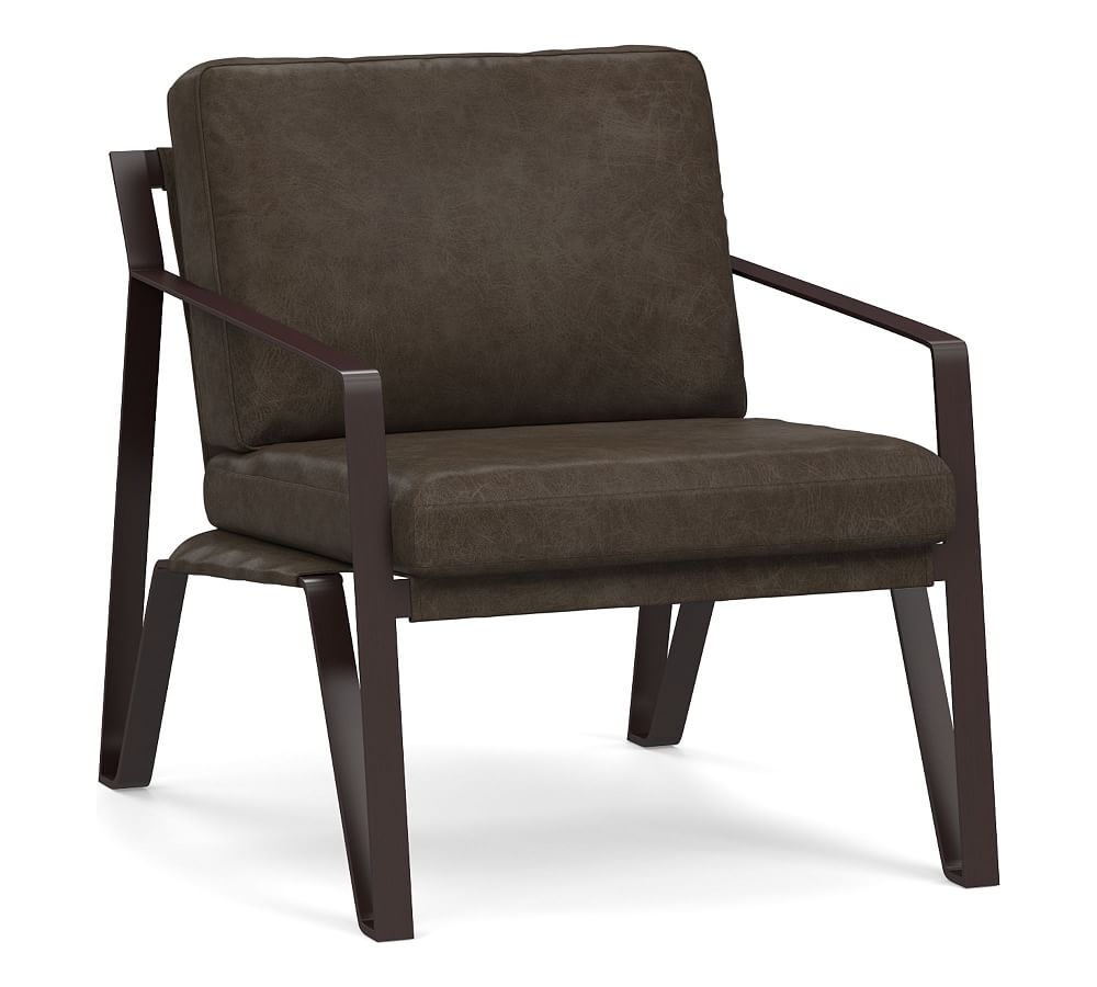 Owen Leather Armchair, Polyester Wrapped Cushions, Statesville Wolf Gray - Image 0