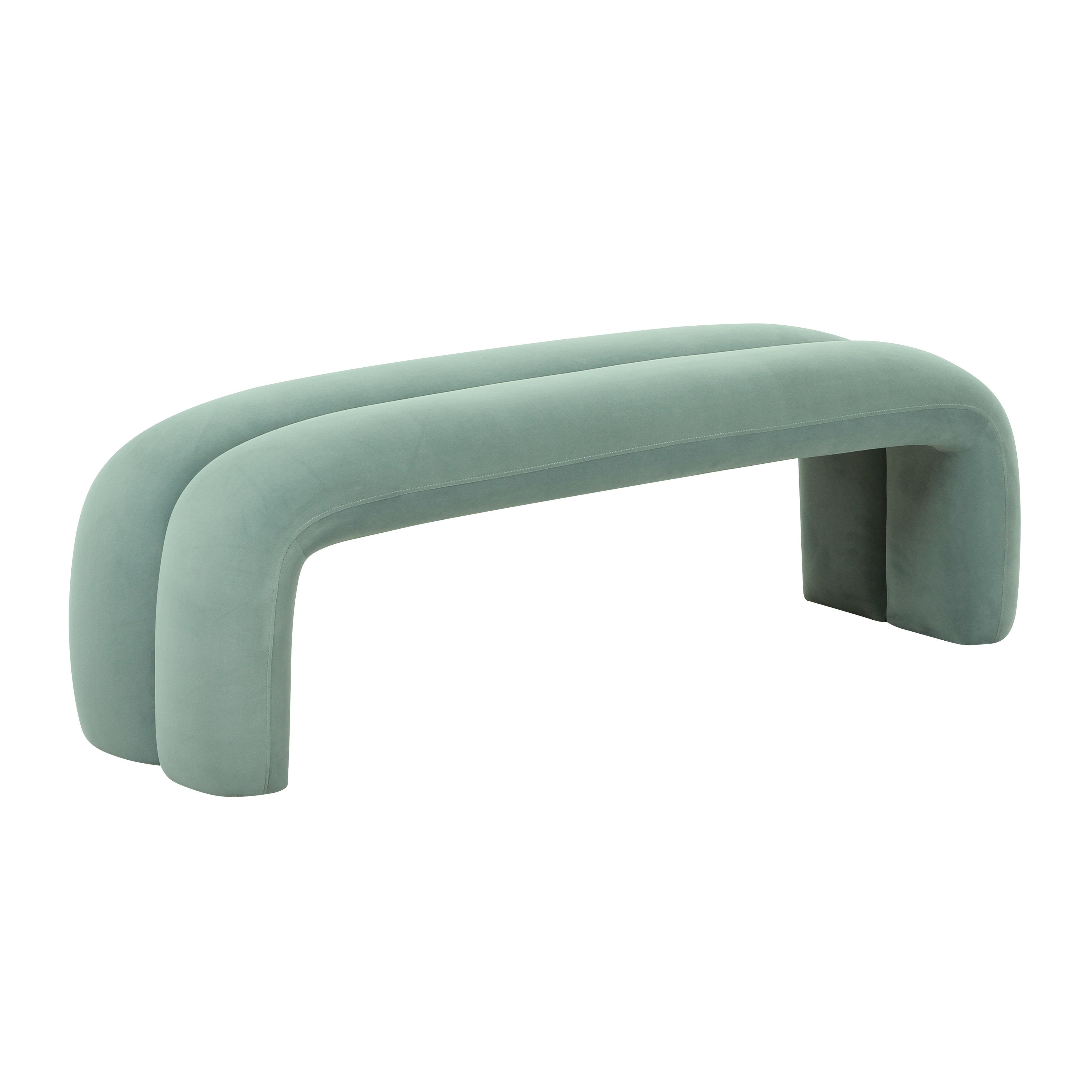 Leigh Green Velvet Channeled Bench - Image 0